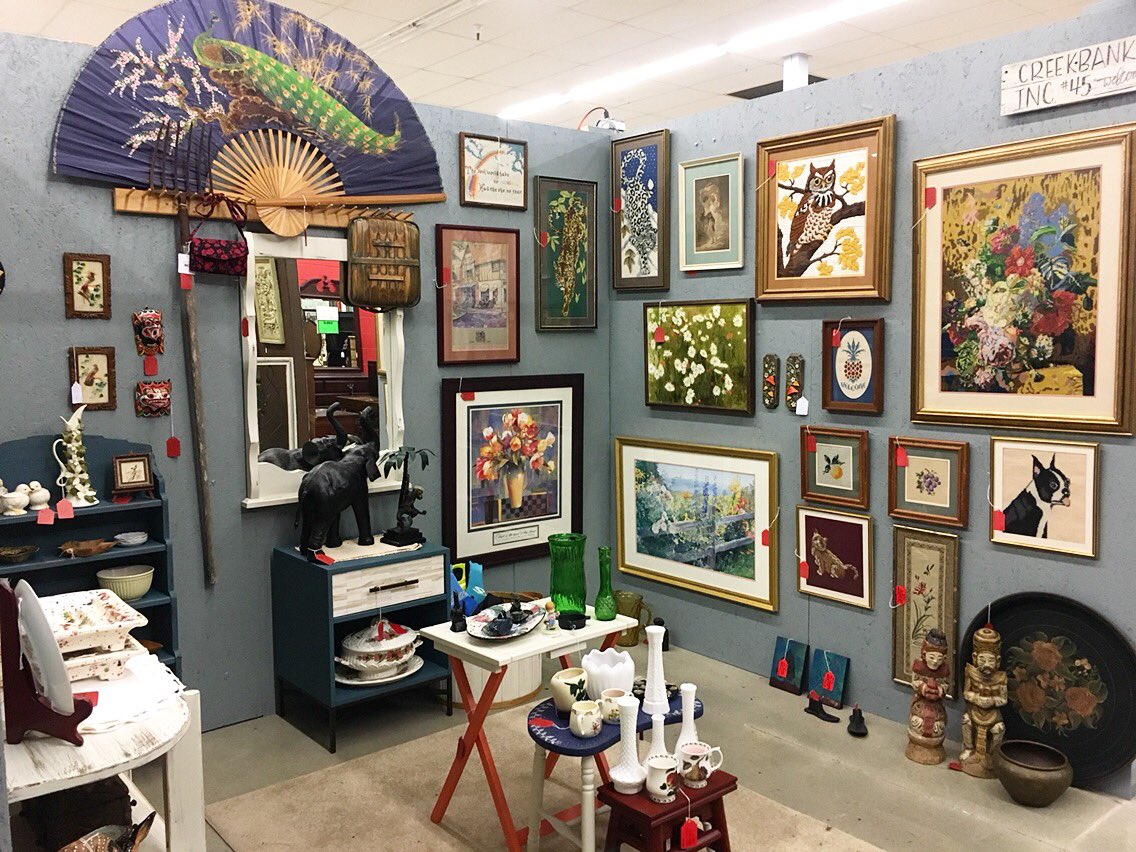 We recently scored some gorgeous #needlepoint and #crewelembroidery needlepoint pieces and got them hung in the booth yesterday. There is a huge variety, as you can see in the photo: #frenchbulldog, #florals, #owl & more. Come check them out at Booth 45 at #IrondalePickers