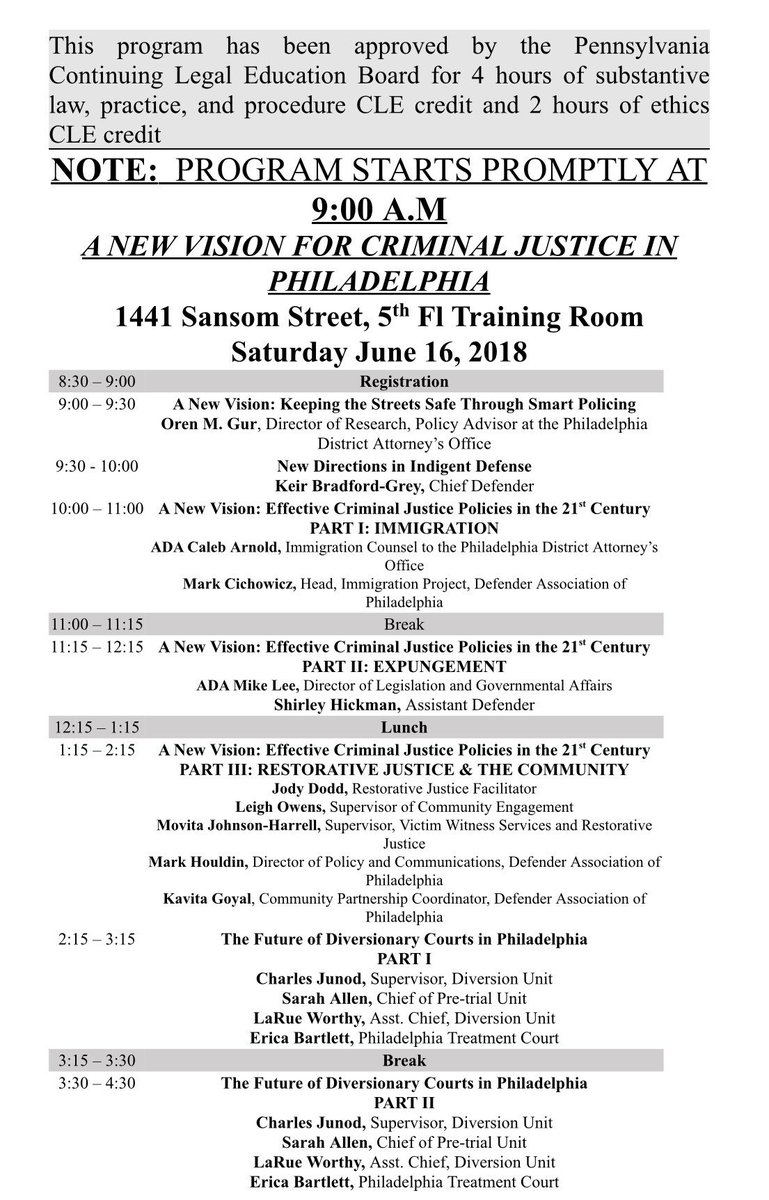 Just gave my first CLE presentation on #smartpolicing at first joint @philadao / @PhillyDefenders #CLE

Featuring @keirbgrey on new directions in #indigentdefense, a session on #immigration (pictured), and the future of #diversion

#cjreform #firsts