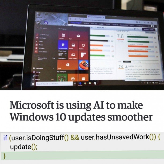 dev_humor's tweet image. Microsoft is using AI to make Windows 10 updates smoother devhumor.com/media/microsof… #Microsoft #AI #DevHumor