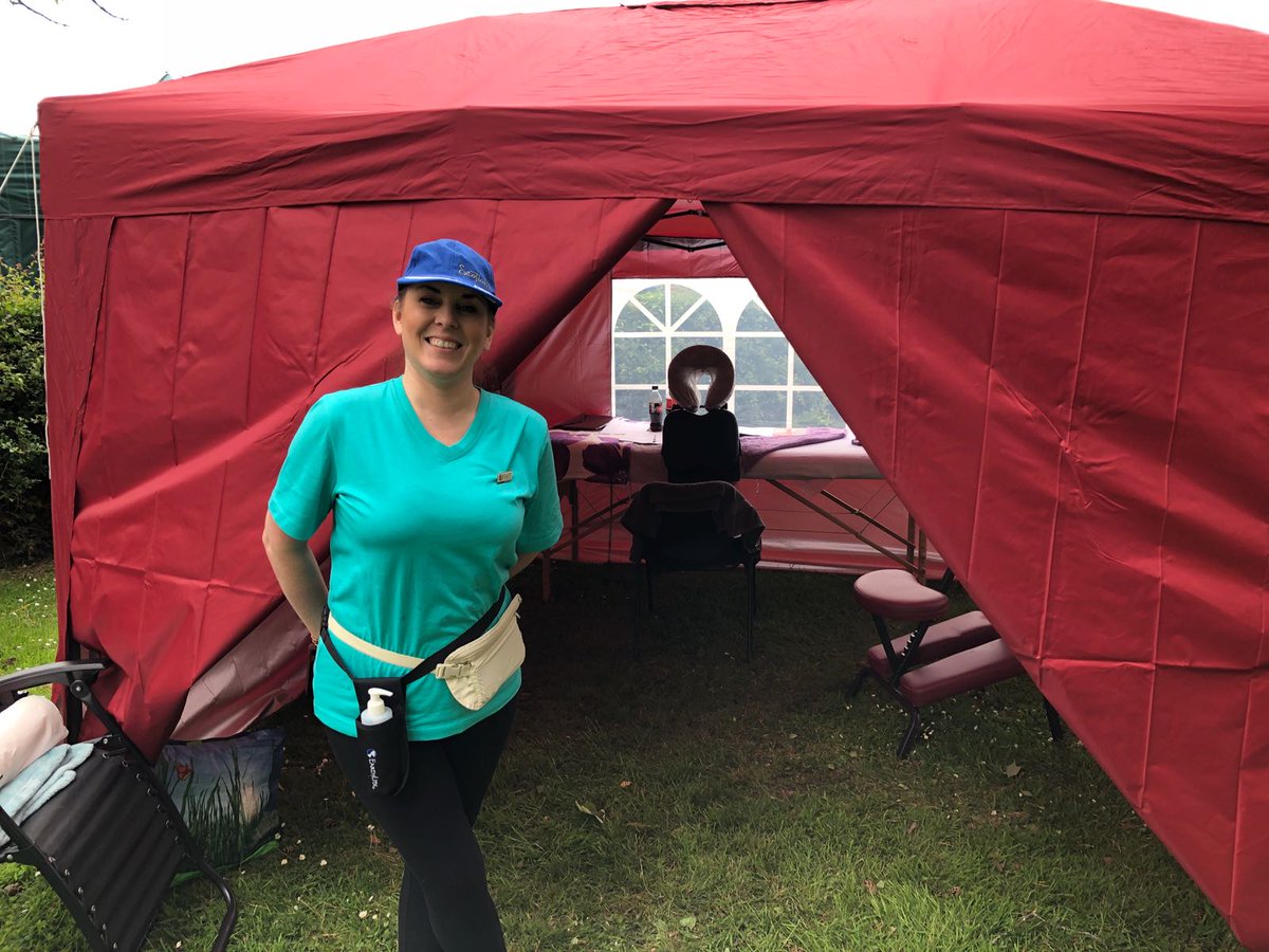CPSAuk's tweet photo. Meet Michelle Koeller, one of the two ladies providing seated massages at Bywell Shooting Ground at the DTL weekend for all the shooters competing. This is the first time they have trialled their services! #CPSA #BywellSG #DTLWeekend #shooting #clayshooting #trap https://t.co/DIIgks2Fhr