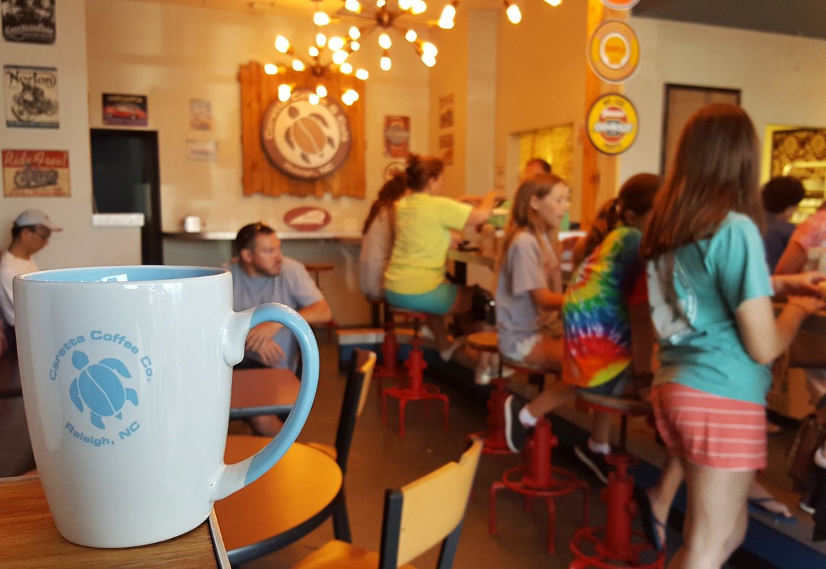 trianglexplorer's tweet photo. Fun visit checking out the new @CarettaCoffee shop in North Raleigh. #FallsRiver #NowOpen https://t.co/2BrVZ979kG