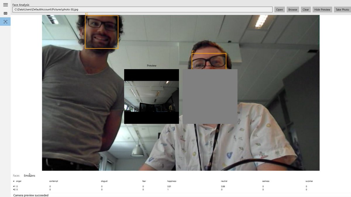 expiscornovus's tweet photo. The UWP application with Cognitive Services is working. I am able to submit pictures from a webcam from a Raspberry Pi 3 to a the Azure Face API, cool! https://t.co/LZgRLFOfJM #Azure #FaceAPI #Whackathon https://t.co/dXCCbsiC2t