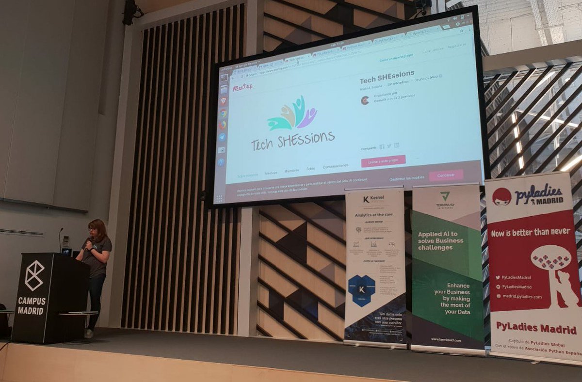 commitconf's tweet photo. Muchas gracias a @PyLadiesMadrid por dar visibilidad a #TechSHEssions en la #FiestaPyLadies 😍😄 https://t.co/vSxlUbKjae