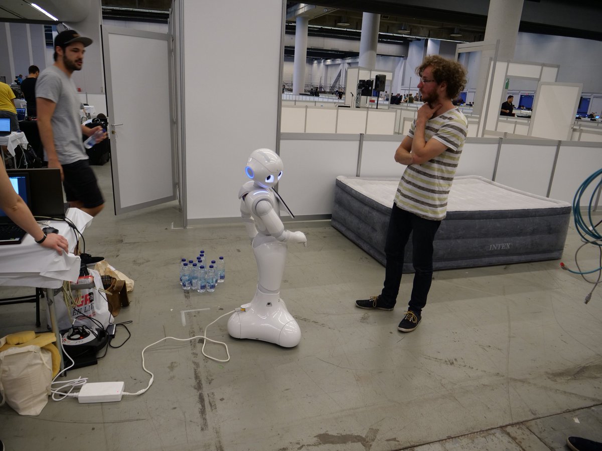 clf_citec's tweet photo. @PepperTheRobot received and head mounted. #TeamToBi is good to go. https://t.co/IJmAl5U4pN