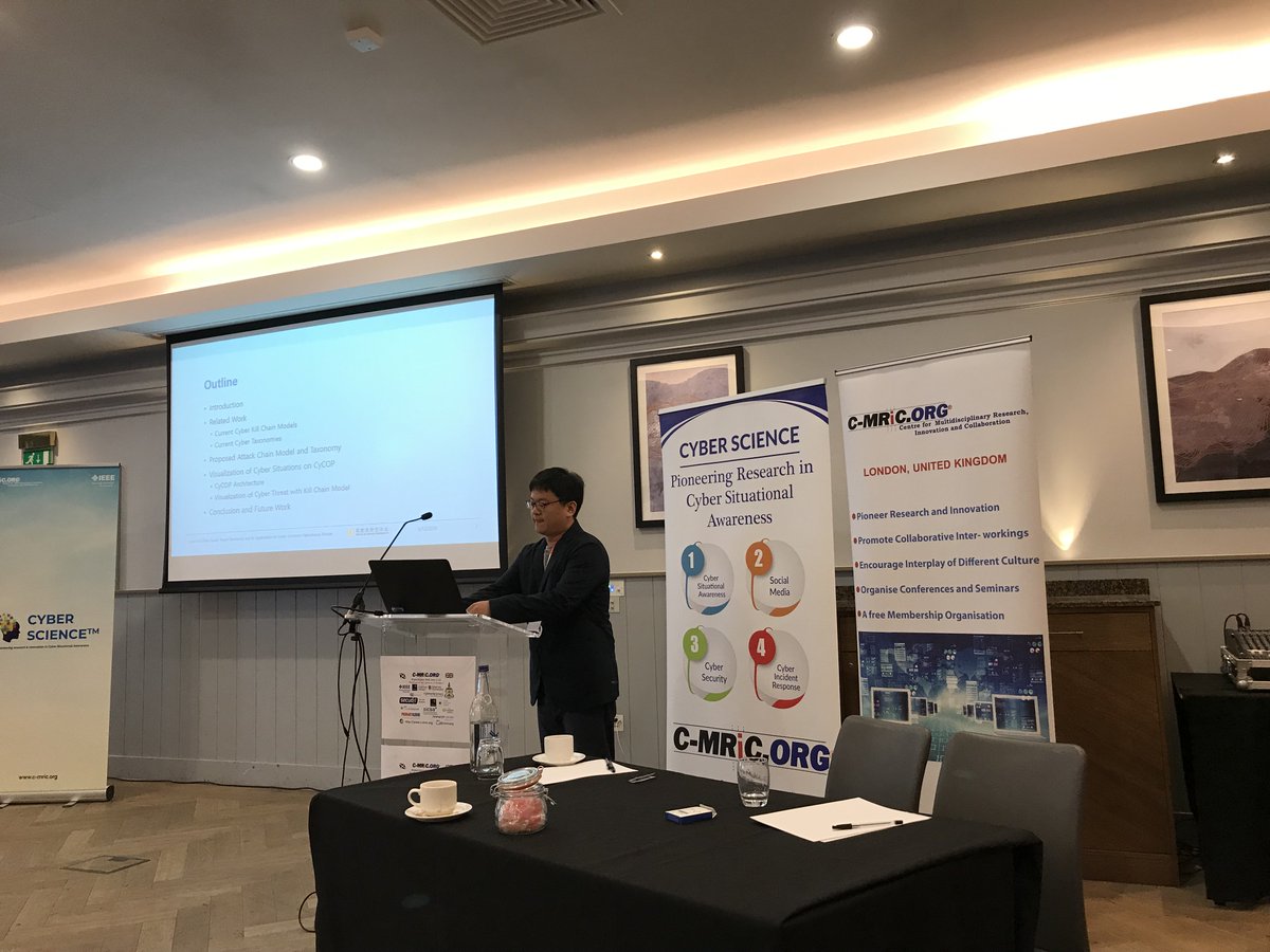 cmricorg's tweet photo. Sungyoung Cho of Agency for Defense Development, Republic of Korea presents Cyber Kill Chain based Threat Taxonomy and its Application on #CyCOP at the @IEEEorg #CyberScience2018 conference #Glasgow #Scotland #UK https://t.co/7C6Olc4KKv