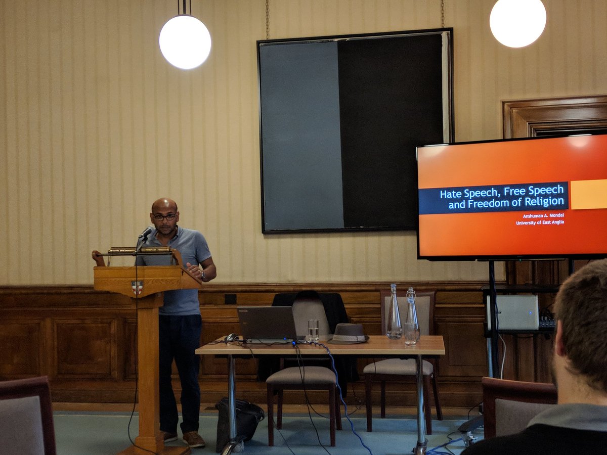 RoyaltyBob's tweet photo. Final session of #ISHS18 : Anshuman A. Mondal, University of E Anglia, on hate speech, free speech and freedom of religion #blasphemy #heresyandborders @HeresyStudies https://t.co/ABwiNlup59