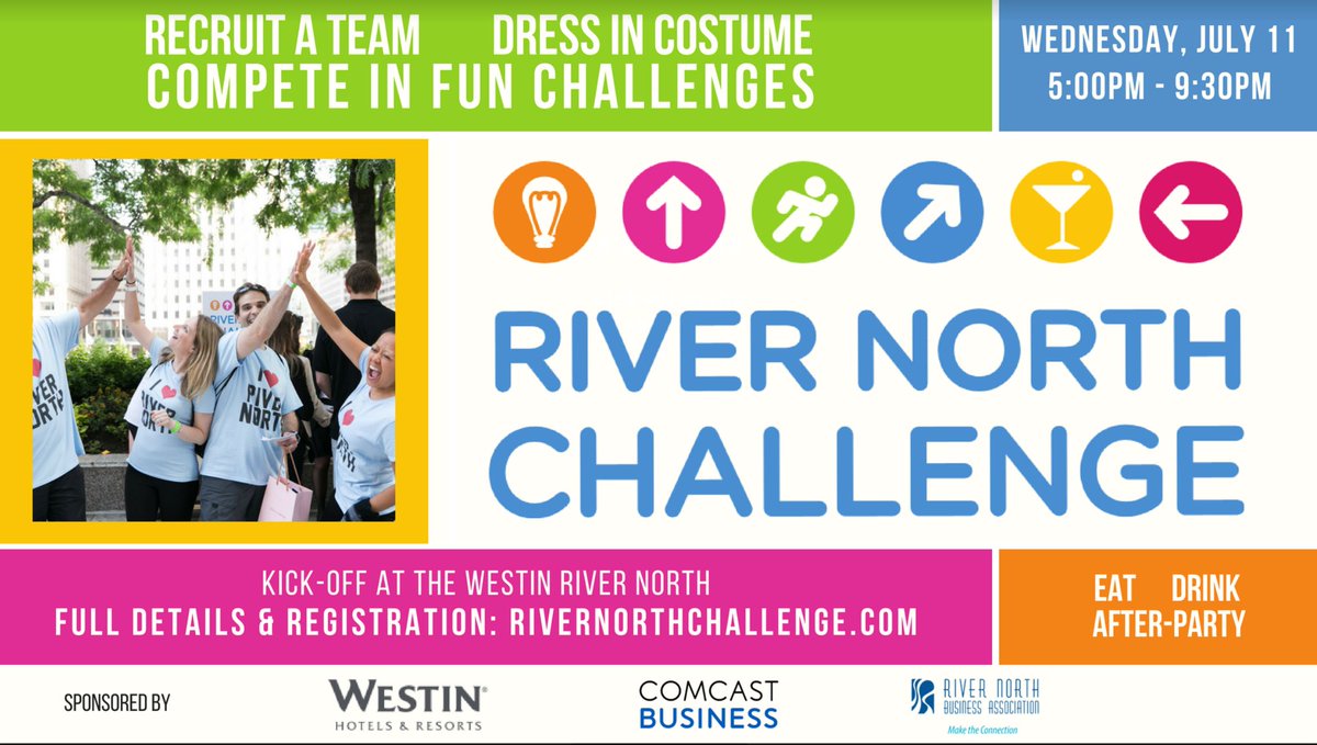 Our favorite #group competition and #teambuilding exercise, the 9th Annual River North Challenge, will be taking over the streets of River North on Wednesday, July 11!
The theme this year is #Superheroes - so start planning your costume!

business.rivernorthassociation.com/events/details…