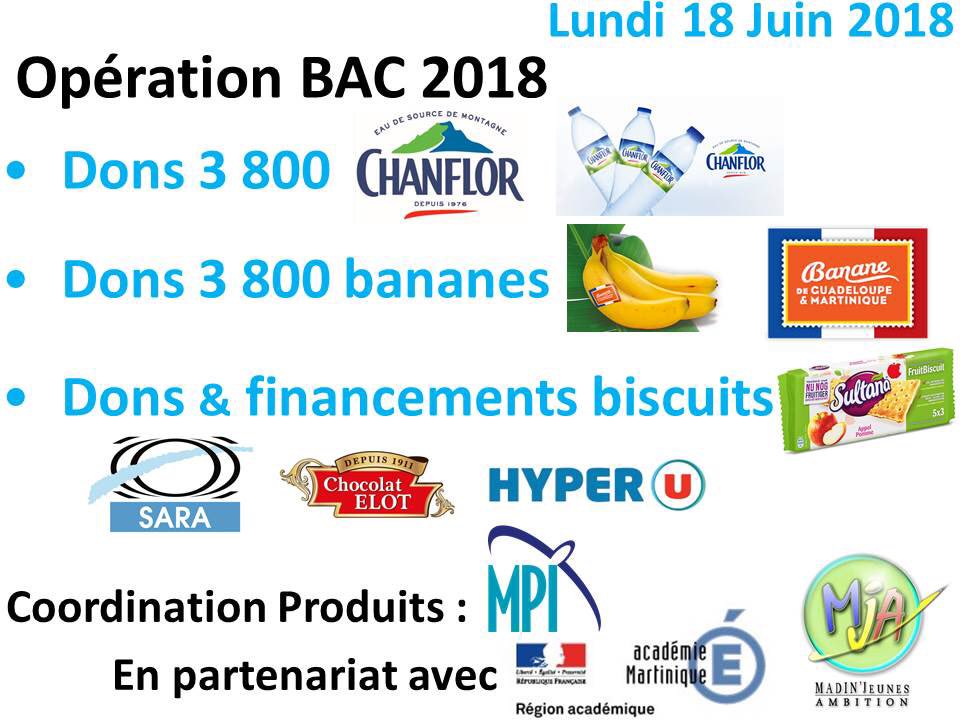 AMPI_MQ's tweet photo. #OpeBac2018 J-2 Distribution d’un petit-déjeuner à 3 800 candidats au #Baccalauréat - philo lundi 18 juin de 6h à 8h - 19 centres d’examens #Martinique Énorme #logistique 👏120 bénévoles @mja972 🙏Dons & financements #Chanflor #Banamart #LaSara #Elot #HyperU Coordination @AMPI_MQ https://t.co/5zXe9WWr1B