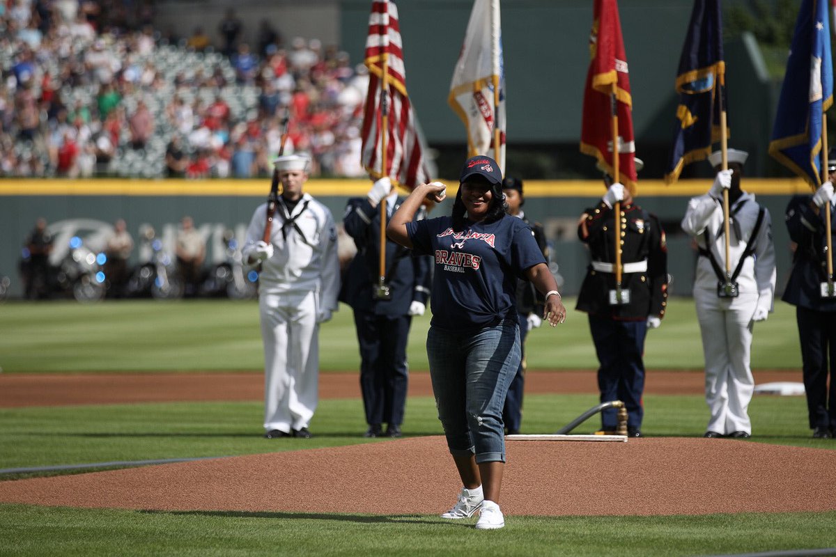 Braves's tweet photo. We’re proud to celebrate our local heroes today at @SunTrustPark! https://t.co/01qGMjuNiB