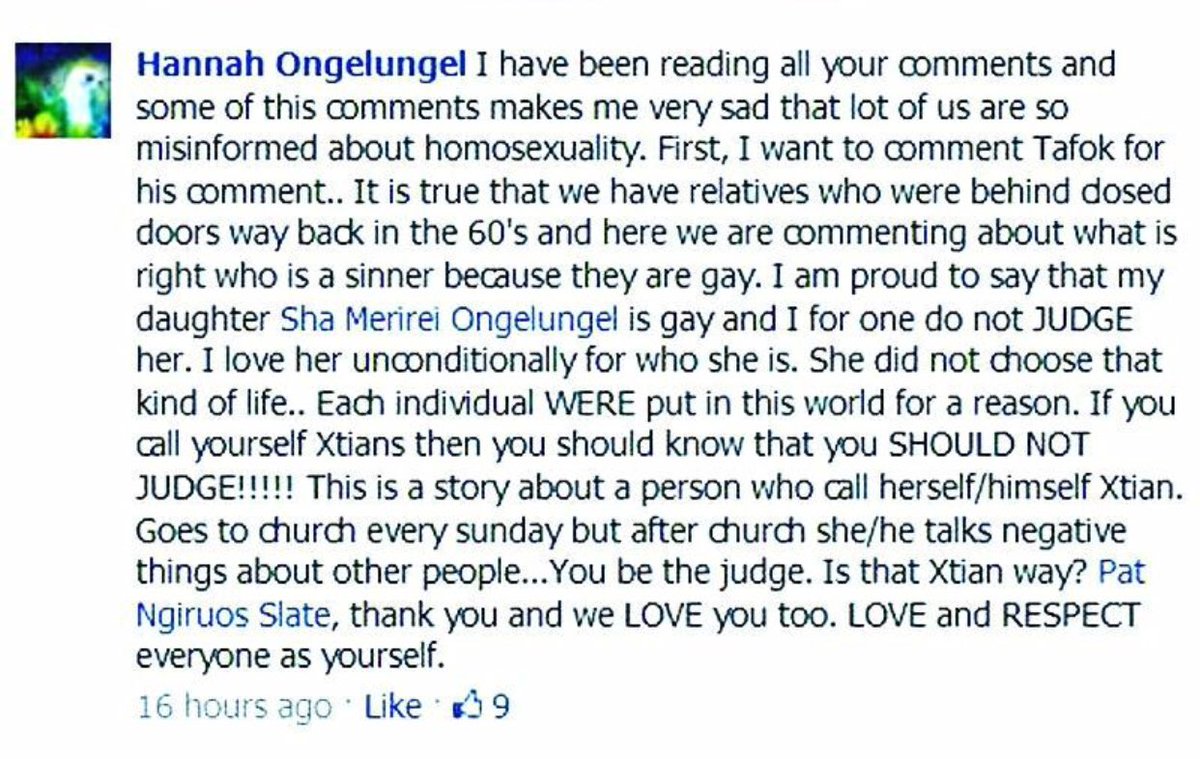 20: Palauans on FB were debating same-sex marriage in “Palau 2012,” my mom posted this: