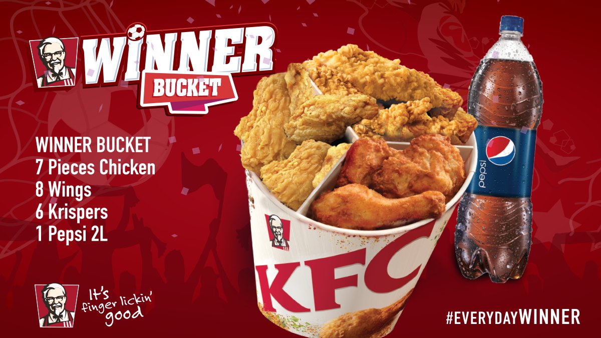 kfcjamaica's tweet photo. A day of WINNING should end with a #WinnerBucket! Reward yourself with a Winner Bucket! You are an #EverydayWinner! https://t.co/dhy9dYYwLx