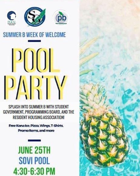 Don't know what to do after move in Summer B? Why not come to the RHA, <a href="/SGFGCU/">Student Government</a> , and <a href="/fgcu_pb/">FGCU Programming Board</a> Pool party?! June 25th be there and make  a splash at FGCU! 🌊🌊