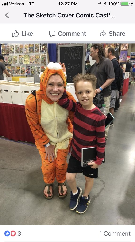 PWLawyerMom's tweet photo. @CritterMinute and I were #CalvinandHobbe @heroesonline   Some people loved our costume!  #HeroesCon is always #familyfun. #heroescon2018 https://t.co/HfTsgmI5Qz