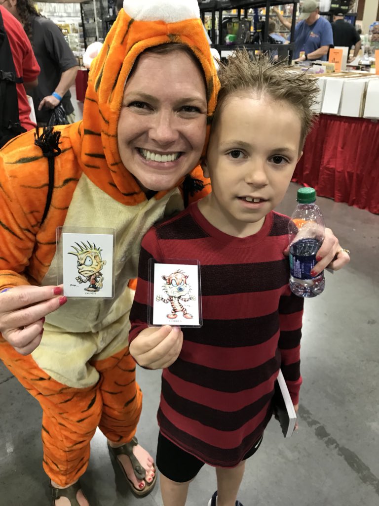 PWLawyerMom's tweet photo. @CritterMinute and I were #CalvinandHobbe @heroesonline   Some people loved our costume!  #HeroesCon is always #familyfun. #heroescon2018 https://t.co/HfTsgmI5Qz