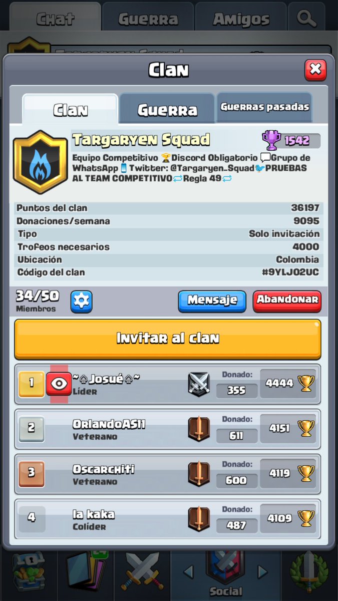 Volvimos como nunca, somos targaryen Squad y venimos reclutando gente para competitivo y guerras
Requisitos
-tener 4000 trofeos
-10k cartas ganadas en desafios
- discord obligatorio 
Contamos con grupo de WhatsApp, inscritos en 2 ligas de pagas y 3 gratis, inf al MD