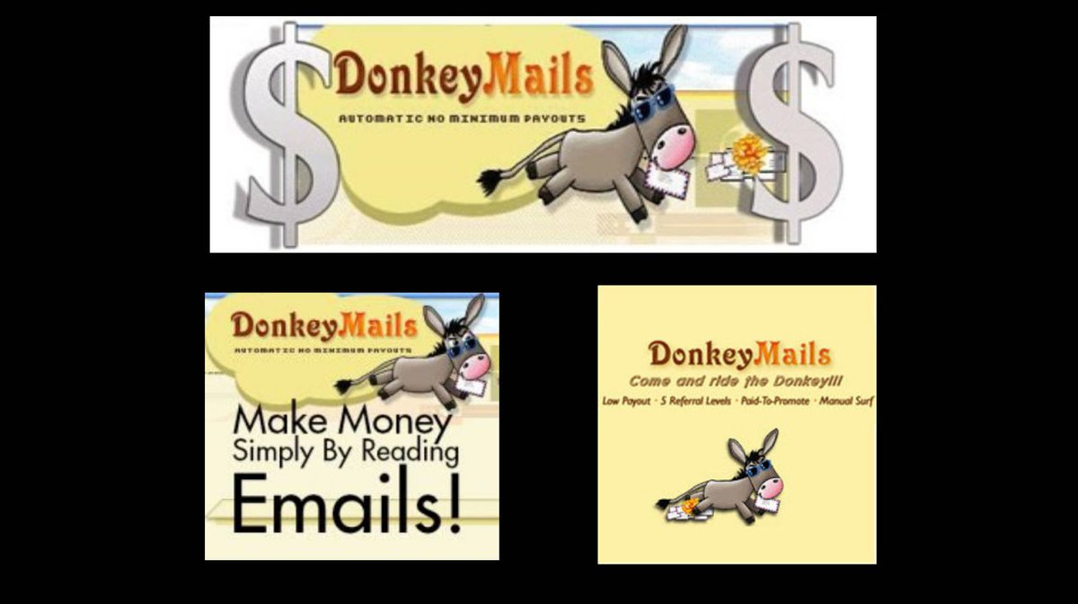ptcadvisercom's tweet photo. DonkeyMails | No Minimum Payout!
Manual Surf with Cash and Credit prizes (win up to $25 Cash!)
Earn extra money playing games, Reading Daily eMails, for Clicking on ads, for sign-ups.
Get Paid To Promote!
5 Referral levels of commission
https://t.co/J0qZCSLqME
#donkeymails https://t.co/9HVSmDgfQI