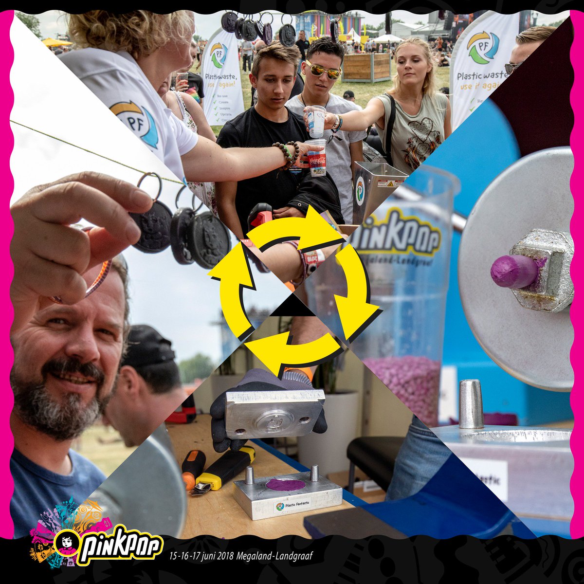 DOE GROEN!

Of roze! Gooi je bekertje niet in het gras maar bezoek de stand van <a href="/IBAParkstad/">IBA Parkstad</a> en <a href="/Plastic_F_NL/">PlasticFantastic</a> bij de IBA Parkstage en recycle zelf je Pinkpop drinkbeker voor je eigen sleutelhanger. #pinkpop #pp18