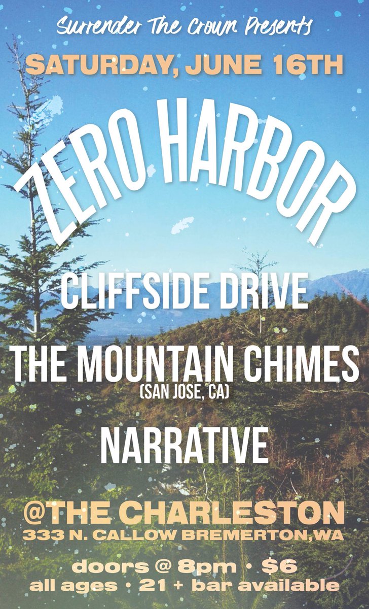 STCbookingnw's tweet photo. Tonight at The Charleston!  #zeroharbor #cliffsidedrive @MountainChimes &amp; @NarrativeNW !!!  Doors @ 8pm - $6!!! https://t.co/HweYrNbDdx