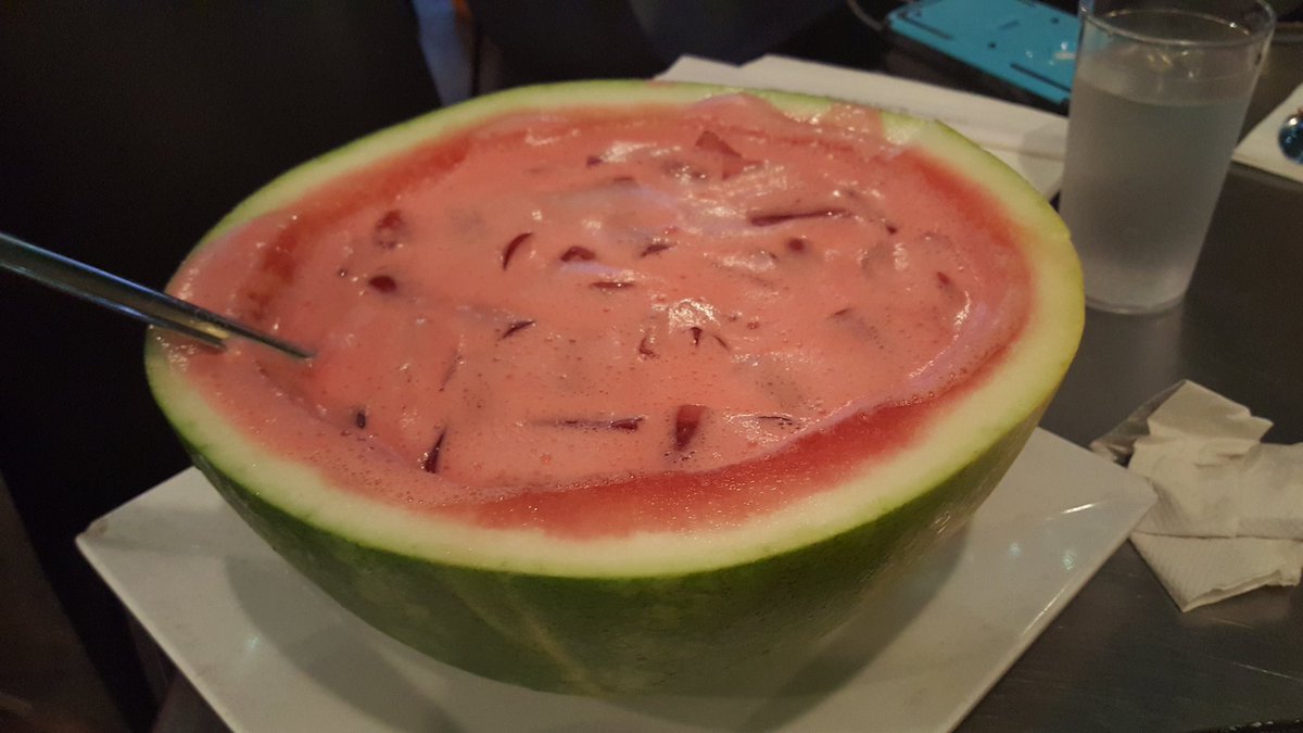 DWSnoopy's tweet photo. Birthday dinner with the girls!!! Watermelon soju!! Also playing BTS in the background 😍😍 #watermelonsoju #pocha32 #BTS https://t.co/YwSQumZntR