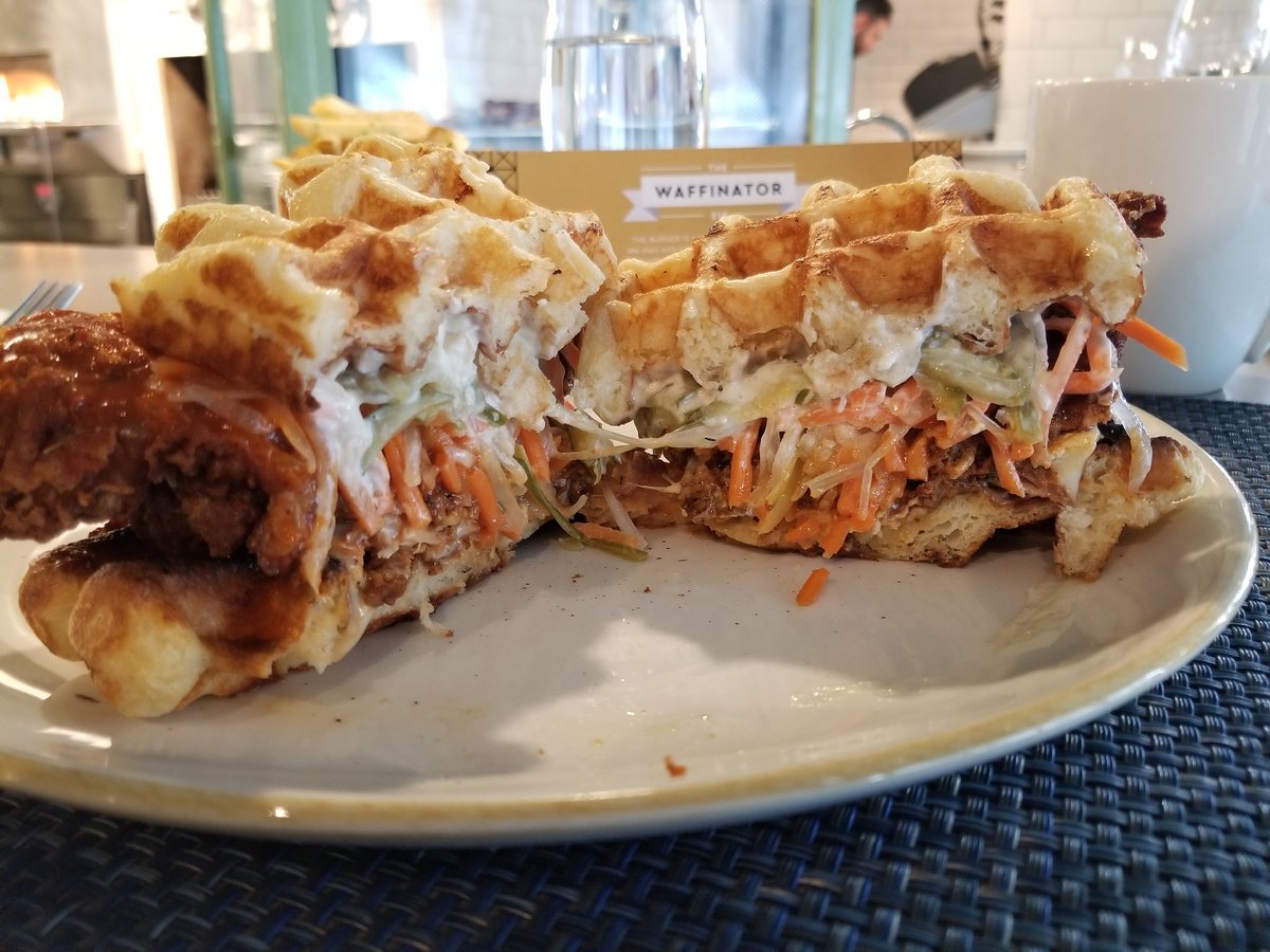 LurvesFood's tweet photo. That's some serious fillings! Definitely get down to @elbowroomyyc for their Waffinator! #yyc #calgary #supportlocal #burger #burgerporn @YYCBurgerBattle https://t.co/j4M779zP3t