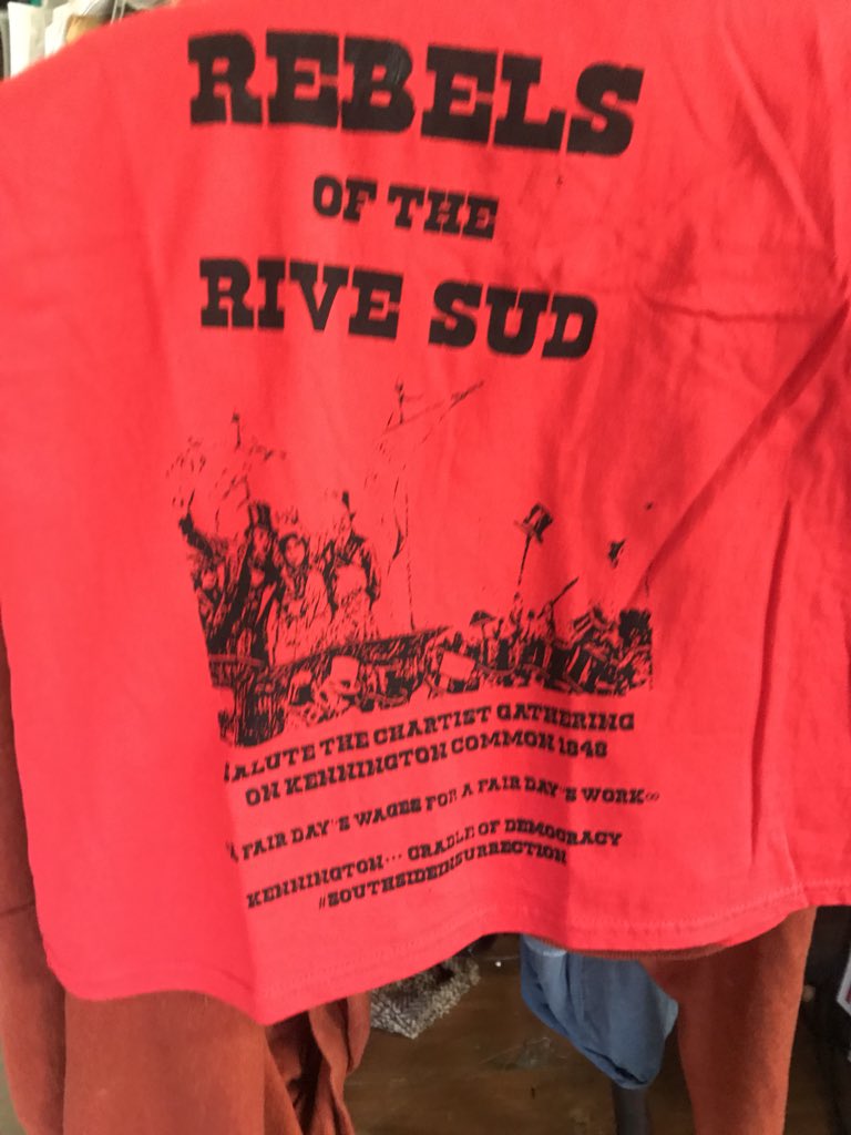 NewsfromBedlam's tweet photo. Rolling of the presses of #revolution at #EarlofBedlam , #CleaverSquare #fete specials... #tshirts to commemorate the #Chartist gathering on #Kennington Common in 1948.  “Rebels of the Rive Sud” aka southside insurrection. Assemble tomorrow between midday and 4pm! @Kennington1848 https://t.co/e1Jr73UWAx