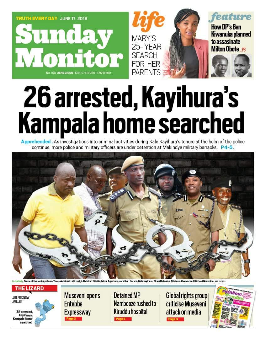 EriasLukwago's tweet photo. A very interesting photomontage by the "evil newspaper". Their crimes must be so serious to warrant use of "waistcuffs" as opposed to handcuffs. Nice weekend 2u all dear tweeps. @DailyMonitor @SoftPowerNews @intelpostug @nilepostnews @ntvuganda @ug_lawsociety @hrw @FDCOfficial1 https://t.co/h8tRbd75V0