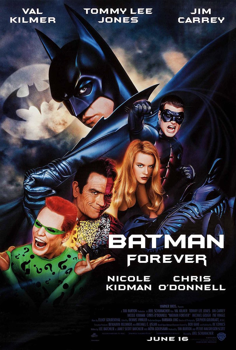 FilmNewsNos's tweet photo. 🎬MOVIE HISTORY: 23 years ago today, June 16, 1995, the movie 'Batman Forever' opened in theaters!
#ValKilmer #TommyLeeJones #JimCarrey #NicoleKidman #ChrisODonnell #MichaelGough #PatHingle #DrewBarrymore #DebiMazar #ElizabethSanders #ReneAuberjonois #EdBegleyJr #Batman https://t.co/ltLSqOGnrt