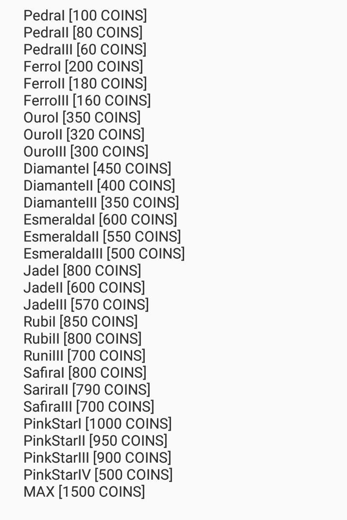 1 WIN = 10 COINS
1 KILL = 4 COINS

~ FICOU LEGAL OS PREÇOS?