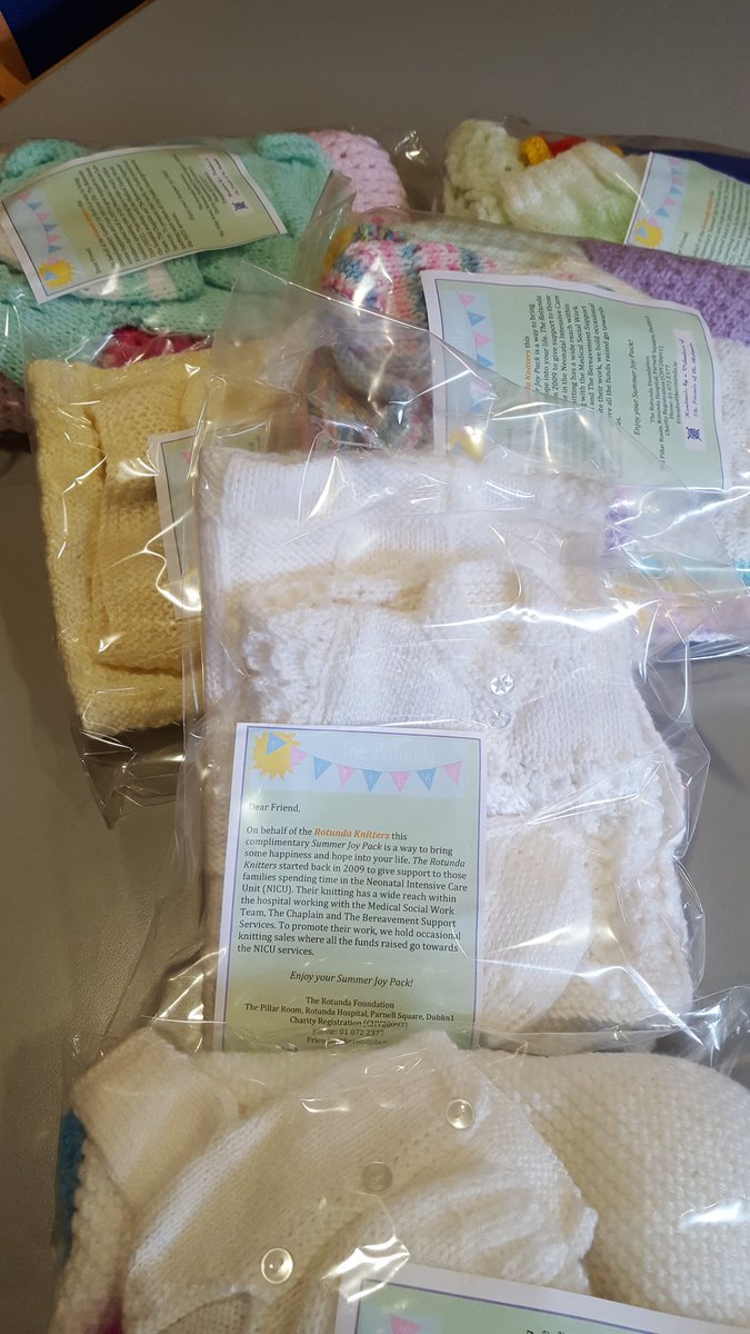 PillarRoom's tweet photo. HUGE THANK YOU to Clare Greenan &amp; her colleagues from #Oracle who came in and helped make up Summer Joy Gift Packs for #NICU babies which will be distributed to the parent's this week #Rotundaknitters @RotundaHospital @RotundaCharity @PillarRoom Thank you all once again!! https://t.co/RhXvcFRy3Y