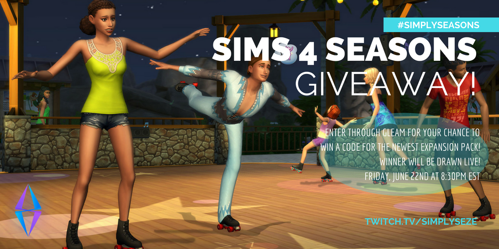 SimplySeze's tweet photo. Hey guess what? It's #simplyseasons!
I'm giving away a code for The Sims 4 Seasons! 

Want a chance to win?
Go here! https://t.co/xDIj4DWbsy
Do the things!

Winner will be drawn LIVE on stream on Friday, June 22nd at 8:30pm EST! Good Luck!! 🌸❄️🐝🍁
https://t.co/re51PfYzy5 https://t.co/QXXPjWQOXm
