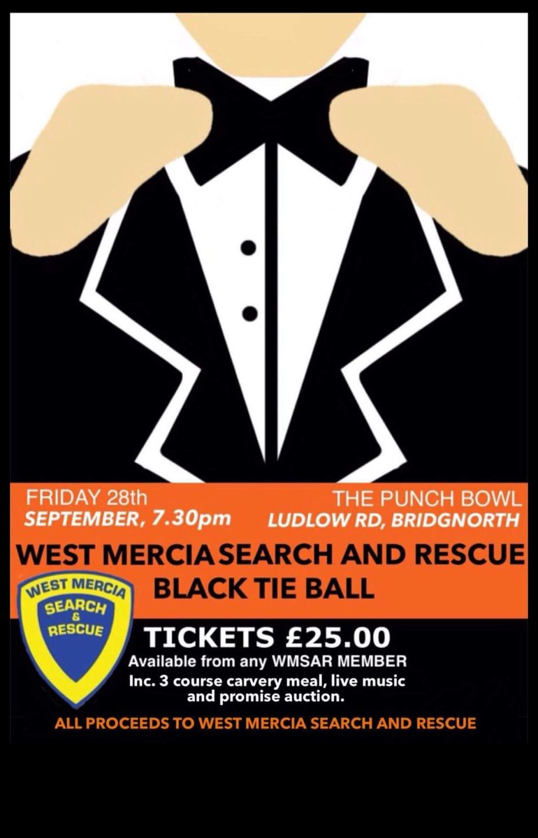 KirstyEWalsh's tweet photo. Don't forget to get intouch if you want a ticket to this amazing event supporting @WestMerciaSAR . Tickets are selling fast no joke!! Amazing items to be auctioned! https://t.co/8Yl8qunnl9