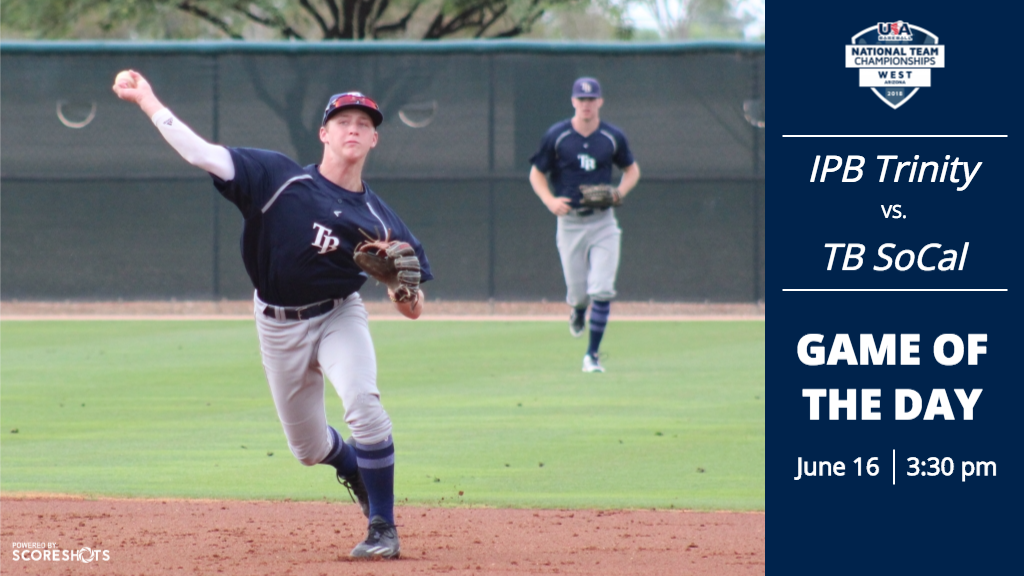 USABChamps_AZ's tweet photo. Today's Game of the Day features last year's 17U 🥇 winners TB SoCal facing off against IPB Trinity. #Champs18🌵

Follow live on GameChanger 👉 https://t.co/w6CxW2GJn2 https://t.co/xqYnih3v5l