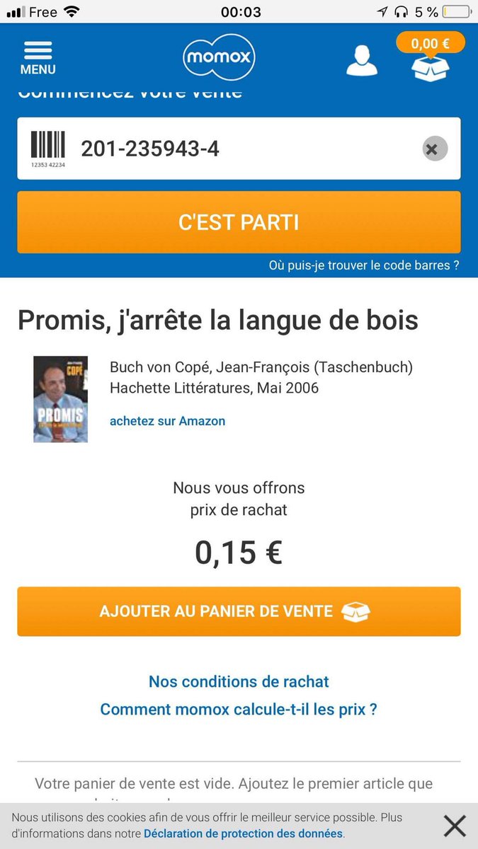 Vend : livre de <a href="/jf_cope/">Jean-François Copé</a> dédicacé
Prix : un pain au chocolat