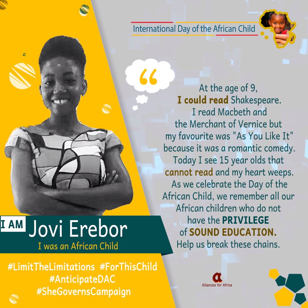 womeningovng's tweet photo. On this day of the African Child, Miss Jovi Erebor emphasizes on the importance of educating the African Child.
#DAC2018 #Children #EndChildMarriage #education #AfricanChild #UNICEF #Future #DontLabelMe #AfA #UN #Africa #SheGovernsCampaign #HeForShe https://t.co/uEojNtK6tV