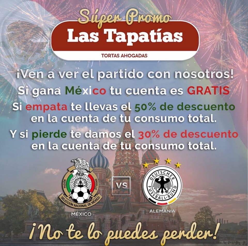 Tapatias_MX's tweet image. 🇲🇽🚨Super Promo 🚨🇲🇽

Porque no hay mejor lugar para ver el #Rusia2018 que Las Tapatias ⚽️🏆 ven y sorpréndete❗️

Pregunta también por nuestra promoción de la playera oficial de 🇲🇽#BOTFA 😱