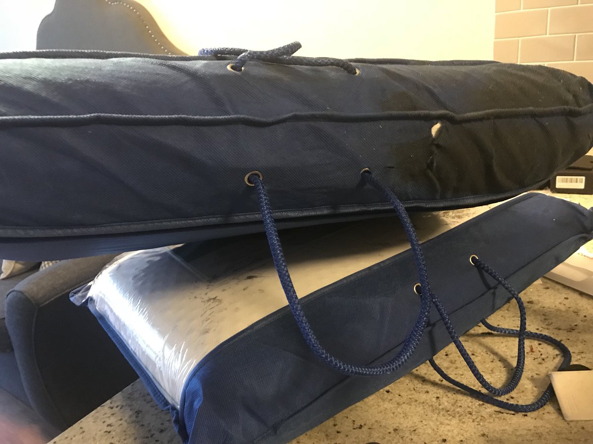 frijjjj's tweet photo. Wife and I ordered new pillows and this is how they arrived. Box is completely clean. Packaging is ripped and COVERED in black dirt/soot and so is the wife! Absolutely disgusting. @amazon @AmazonHelp https://t.co/PaTmo2RDnb