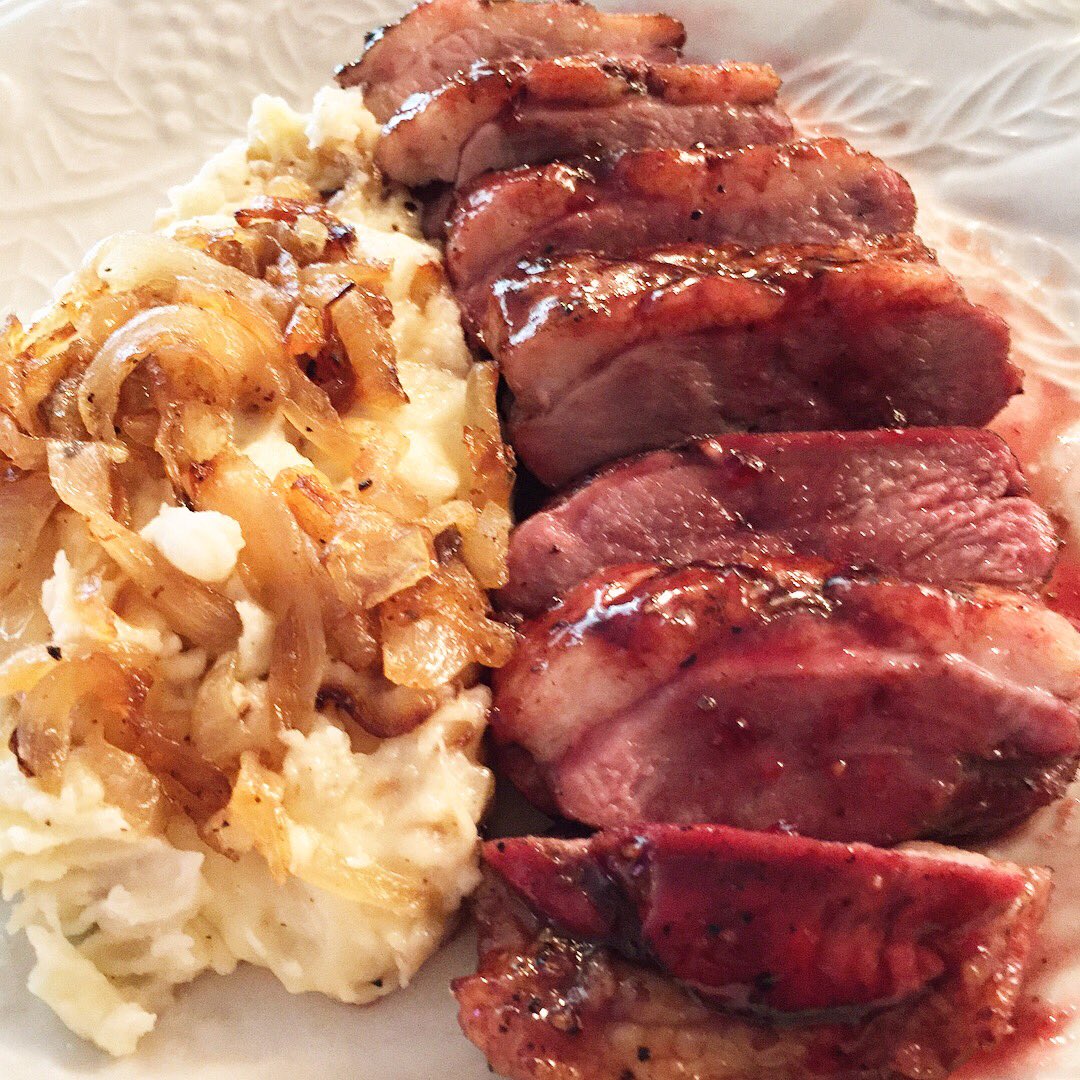 kuhnperalta's tweet photo. Grilled Reverse seared @dartagnanfoods Rohan Duck glazed with a Michigan Cherry preserve reduction sauce. Served with caramelized onion mashed potatoes! #duck #rohanduck #dartagnanfoods #homecook #FoodFlock #Grilling #SaturdayVibes https://t.co/0KkHo4v1ri