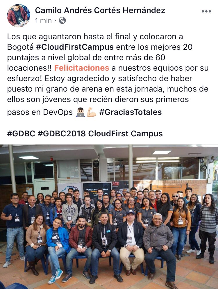 vcach_ops's tweet photo. Thanks for coming to Global DevOps Bootcamp Bogotá with @CloudFirstCamp !! #GDBC #GDBC2018 #CloudFirstCamp https://t.co/qAYnJtTENF