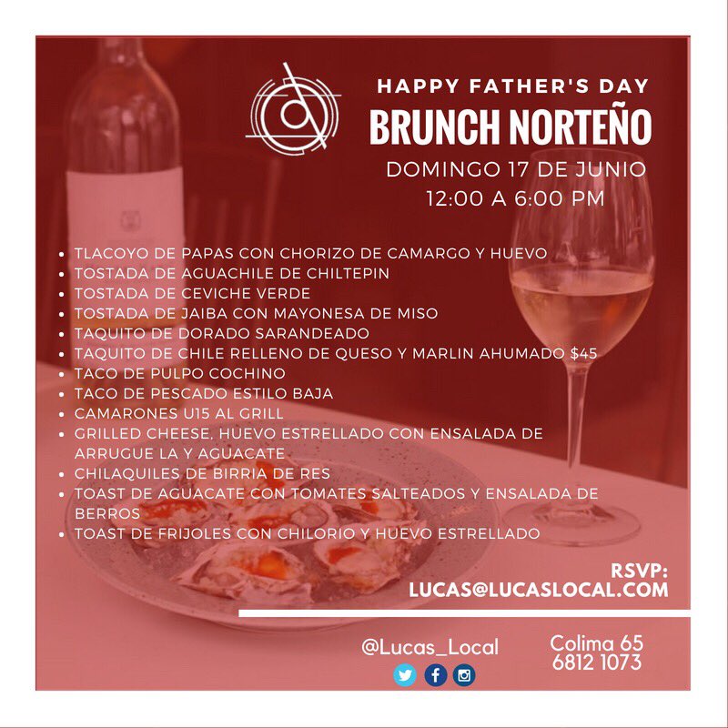 Lucas_Local's tweet image. Aquí el menú de mañana de nuestro #brunch por el #DiaDelPadre  ¡No faltes! Desde las 12:00 y hasta las 6:00 pm 🤤🤤 @LaRomaDF #RT