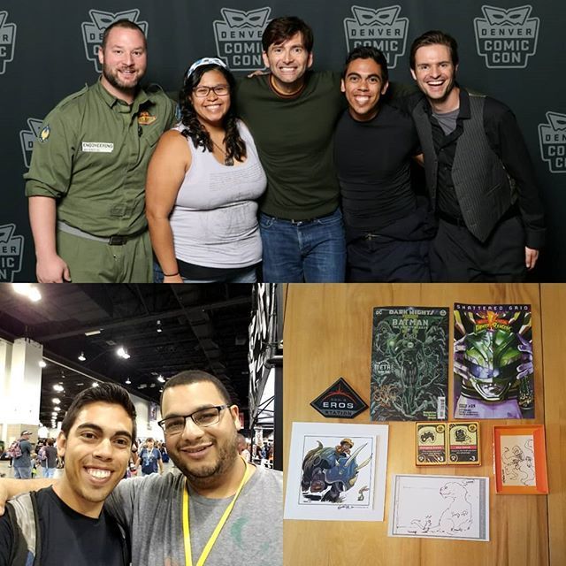 nerdy_chemist's tweet photo. Awesome second day at #denvercomiccon 
Got to meet @davidtennant.offical  and @comicsexplained and I finally got the green helmet #powerangers
Plus the awesome art from @travisjhanson https://t.co/HUJ7BmEIhj https://t.co/yEjNa9z7Xq