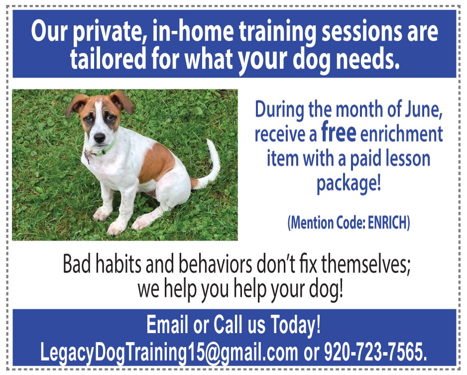 #Wisconsin #DogLovers! Fido got some bad habits? One-on-one, private #dogtraining in YOUR home + a FREE enrichment item during June! tinyurl.com/yazvxk8s #Offer #Dogs #Training #Train4Rewards #FortAtkinson