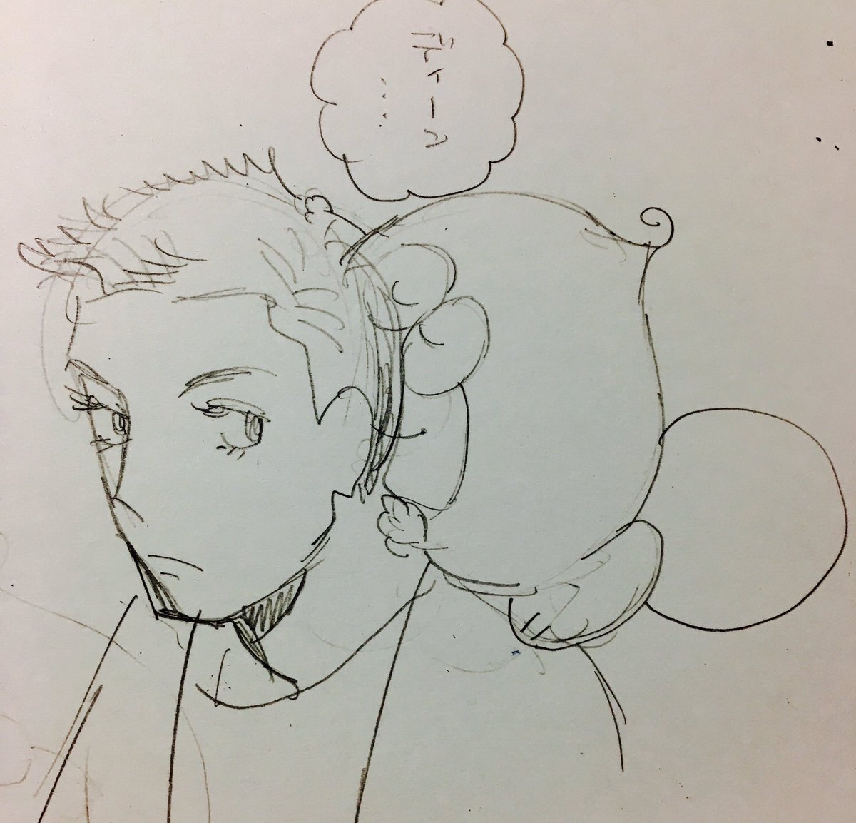 モンガーのしっぽ忘れ。。それと前なんだったかそうめんみのある美しい青い目の芸術作品をタイムラインで見た時にキャスみたいと思って描いたなぞのコマ割りです。 