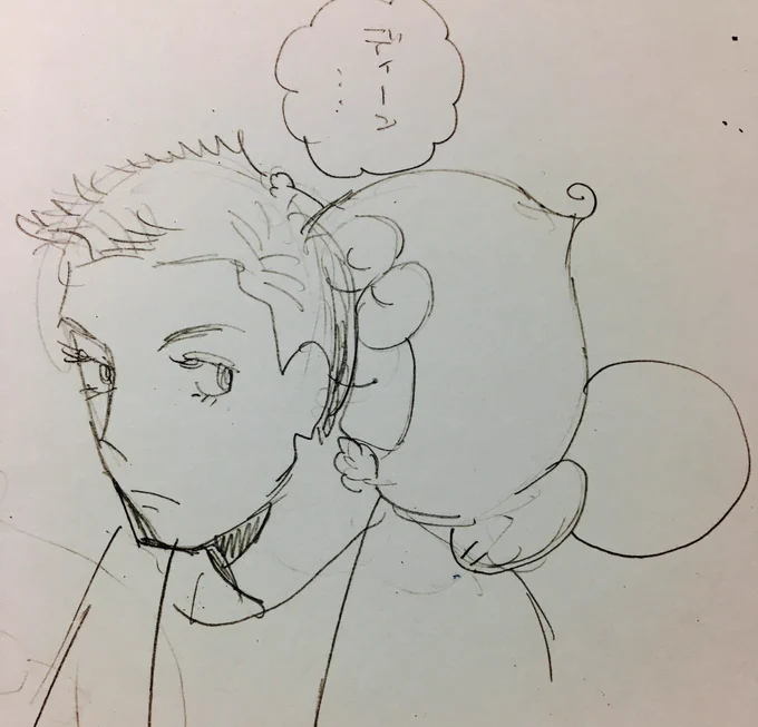 モンガーのしっぽ忘れ。。それと前なんだったかそうめんみのある美しい青い目の芸術作品をタイムラインで見た時にキャスみたいと思って描いたなぞのコマ割りです。 