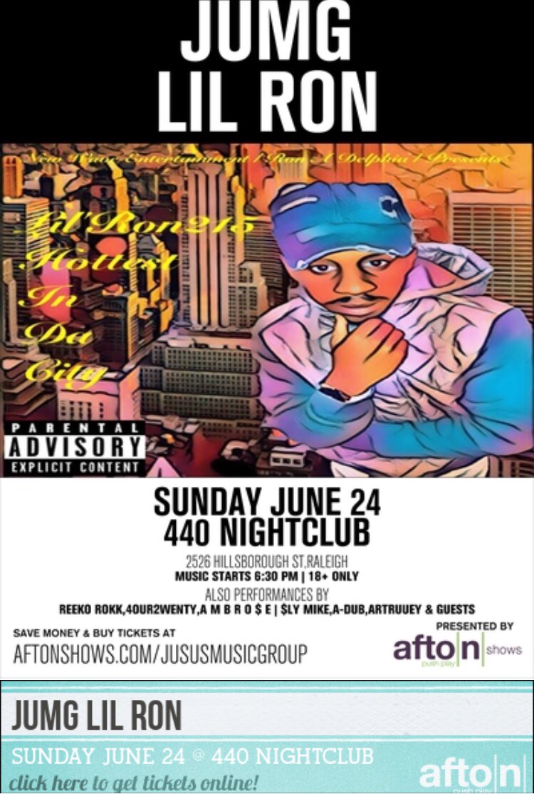 Performing live in Raleigh NC pull up if u in the area June 24 <a href="/aftonshows/">Afton Shows</a> <a href="/PhlatlyneBeatz/">Phlatlyne “JUMG”</a>