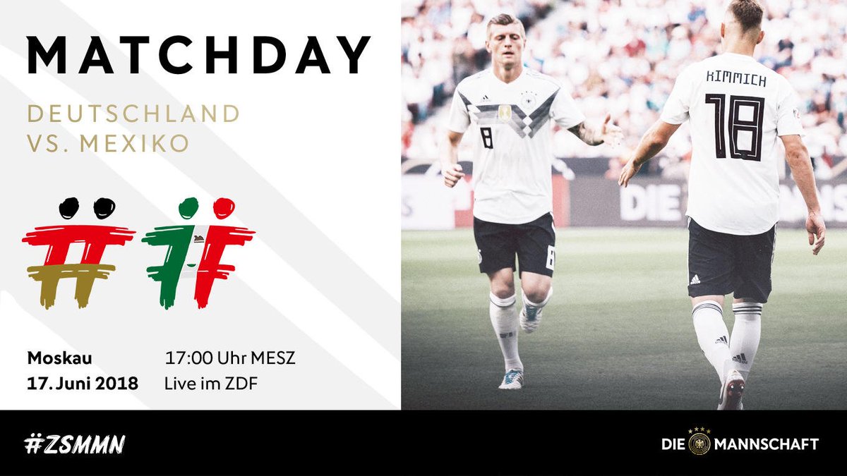 DFB_Team's tweet photo. M-A-T-C-H-D-A-Y! 
#GERMEX 🇩🇪🇲🇽
#ZSMMN #DieMannschaft #WM2018 https://t.co/30QMSLgP8t