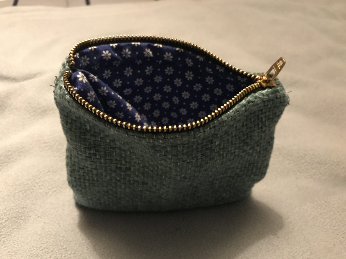 Ramya1's tweet photo. First time at #FabMo today and got some cool fabric and zippers. Made a little pouch. #sewing #blue https://t.co/J9jDCI0GOW
