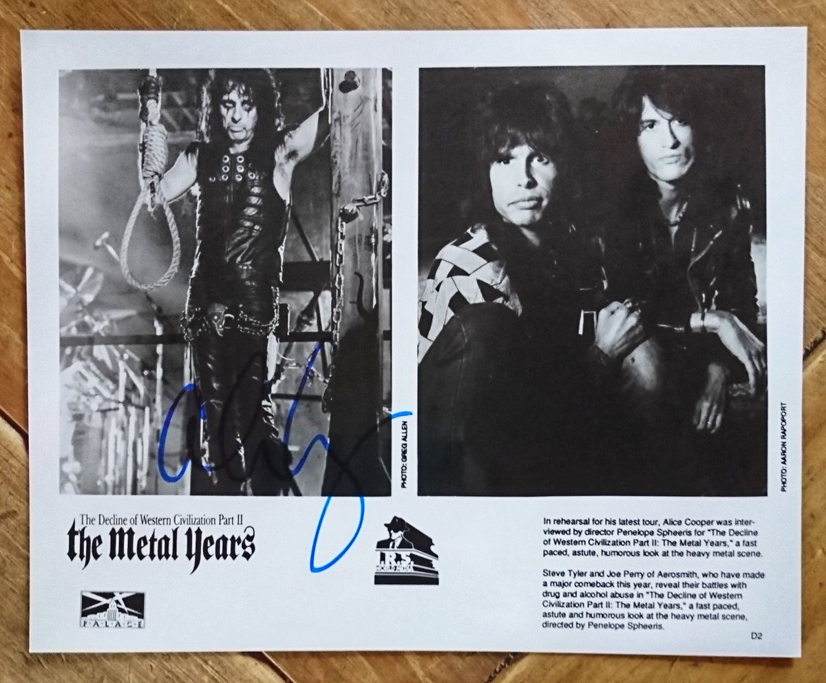 GazTidey's tweet photo. The Decline of Western Civilization Part II: The Metal Years was released 30 years ago today! Here's an original front of house still that I got signed by @alicecooper at the celebrity golf @TheCelticManor in 2006! 🤘🏻#metalyears #80s #heavymetal #cockrock #80sMetal https://t.co/UQbWuN0am2