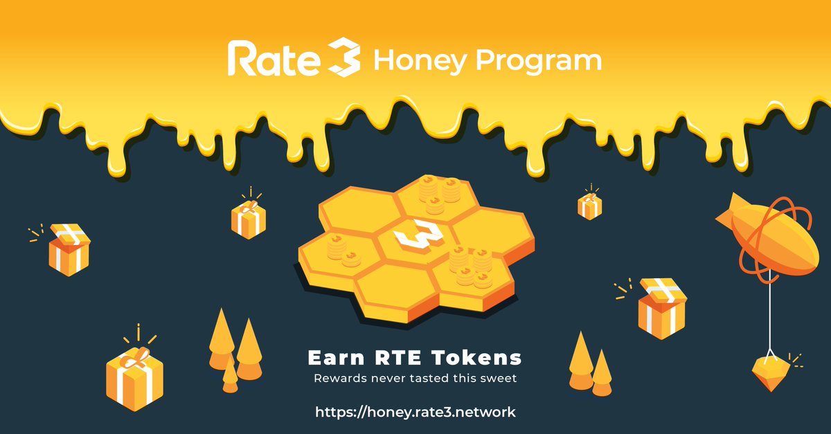 JOIN HONEY &amp; EARN UP TO 1000 $RTE! 🍯

1. Register at honey.rate3.network
2. Connect your Twitter/Telegram/Reddit accounts 
3. Complete daily quests; Nectar/$RTE are automatically counted! 

Only takes less than 5 minutes a day! ⏰