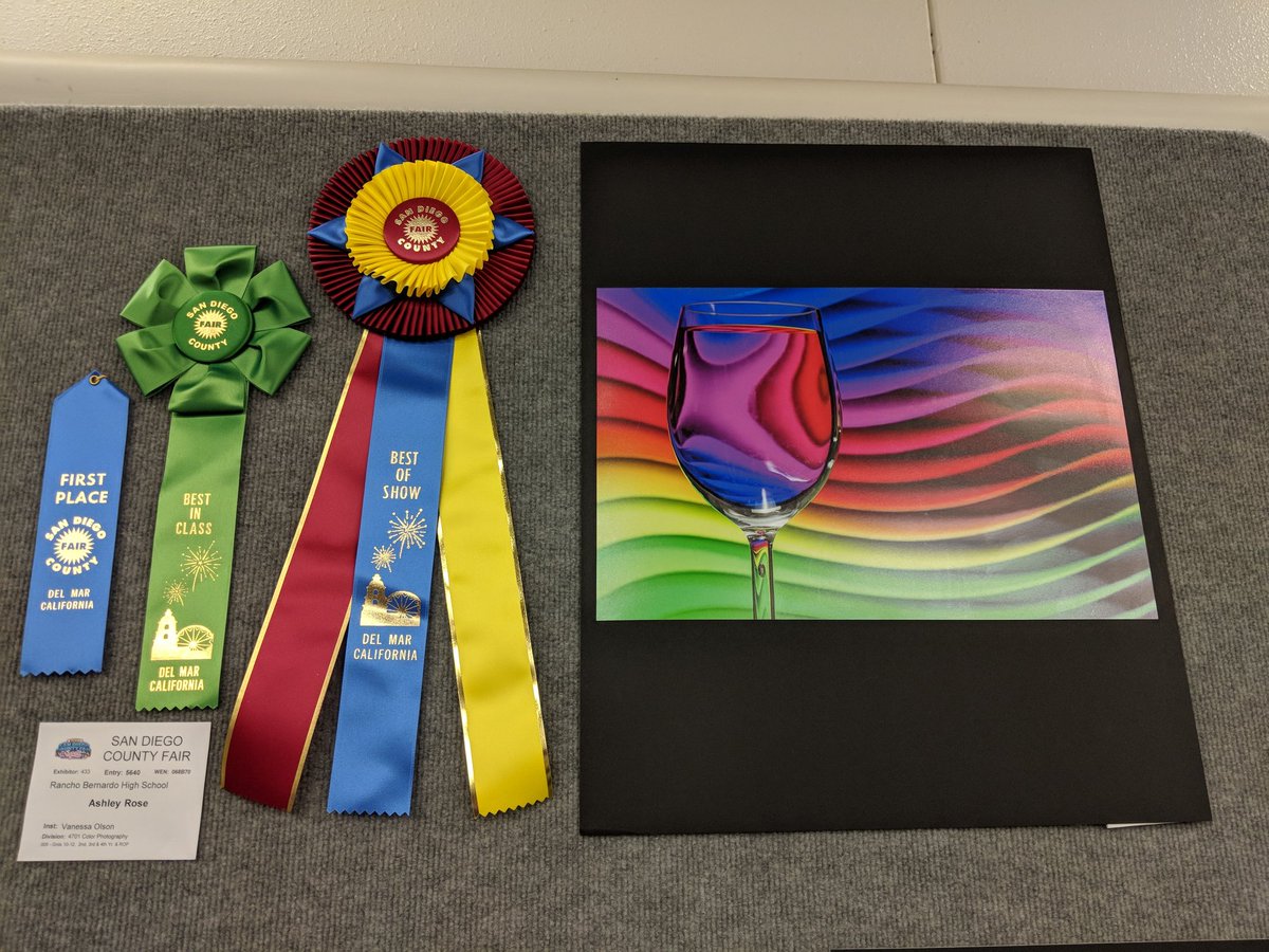 PhotographyNess's tweet photo. Awesome year for RBHS photo!  So proud of their hardwork and creativity.  Honored to be chosen at Instructor of the year.  Thank you SD Fair Student Showcase!  @SDFair #artmatters #rbhsphoto #iteachphoto  @rbhsbroncos @PowayUnified @PowayCTE https://t.co/Pu4fAISadw