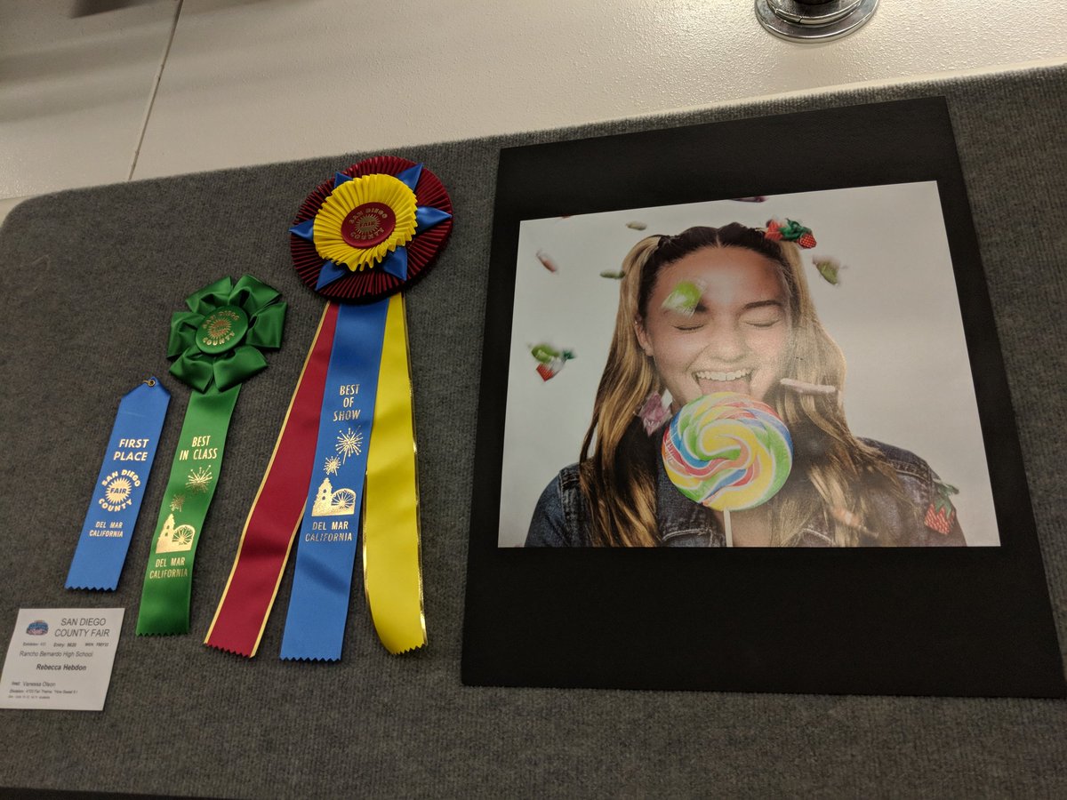 PhotographyNess's tweet photo. Awesome year for RBHS photo!  So proud of their hardwork and creativity.  Honored to be chosen at Instructor of the year.  Thank you SD Fair Student Showcase!  @SDFair #artmatters #rbhsphoto #iteachphoto  @rbhsbroncos @PowayUnified @PowayCTE https://t.co/Pu4fAISadw